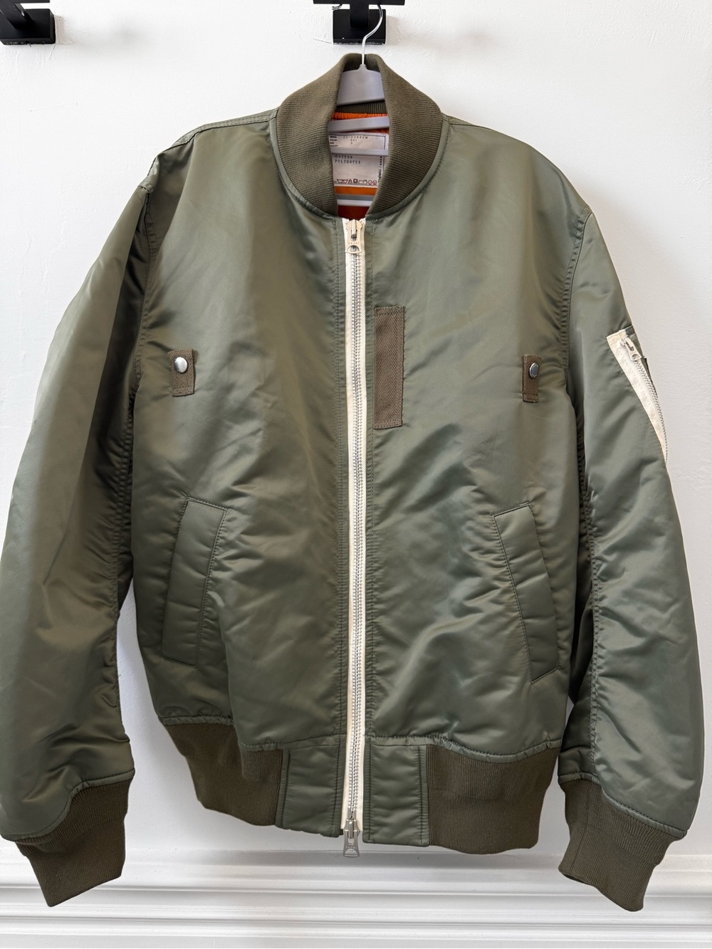 Sacai (collab with Madsaki) Olive Green Bomber Jacket with Contrast Zipper